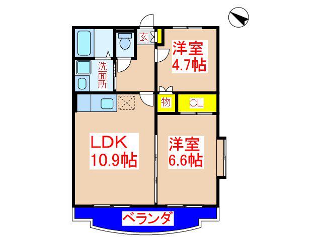 ピュア ポラリス(2LDK/3階)の間取り写真