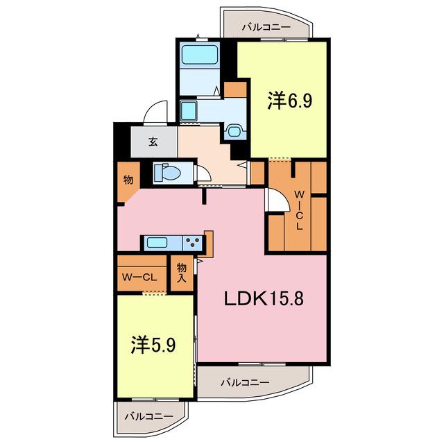 ビューハウス依佐美(2LDK/4階)の間取り写真