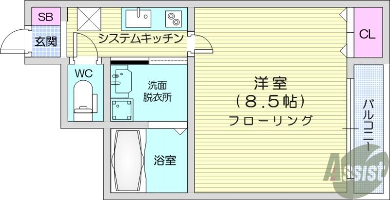 ハリースローリー(1K/1階)の間取り写真