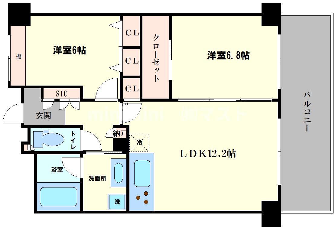 レジディア西天満(2LDK/3階)の間取り写真