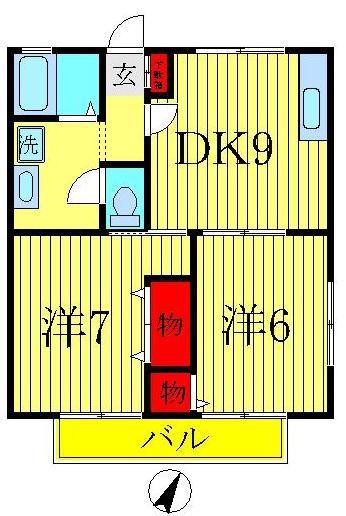 ファミーユ宮前A棟(2DK/2階)の間取り写真