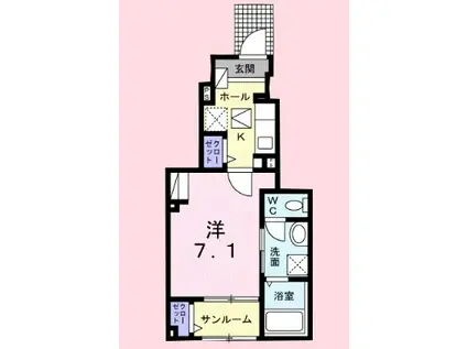 アヴェニール(1K/1階)の間取り写真