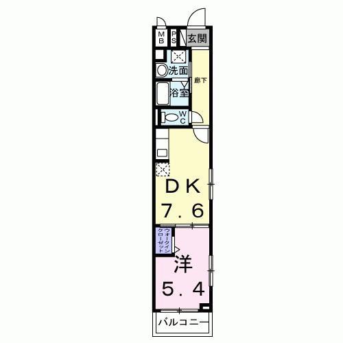 グランデ蒲生茜町(1DK/2階)の間取り写真
