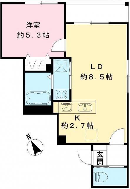 ミモザパル(1LDK/2階)の間取り写真