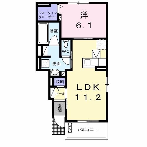 ディアコ一トWA棟(1LDK/1階)の間取り写真