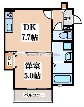 クリエオーレ玉串元町(1DK/1階)の間取り写真