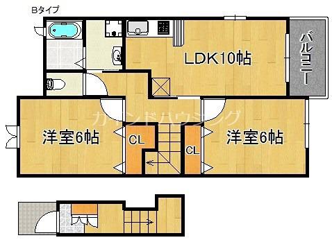 ブライトヒルズA・B棟(2LDK/2階)の間取り写真