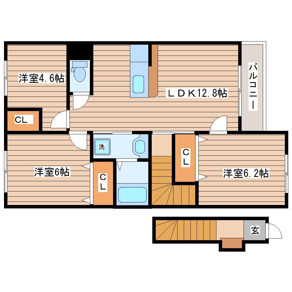 ピースヴィラ けやき(3LDK/2階)の間取り写真