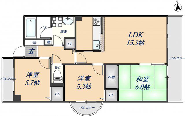 FREAはい21(3LDK/6階)の間取り写真