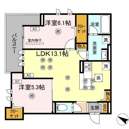 GRANDVALLEY 博多(2LDK/1階)の間取り写真