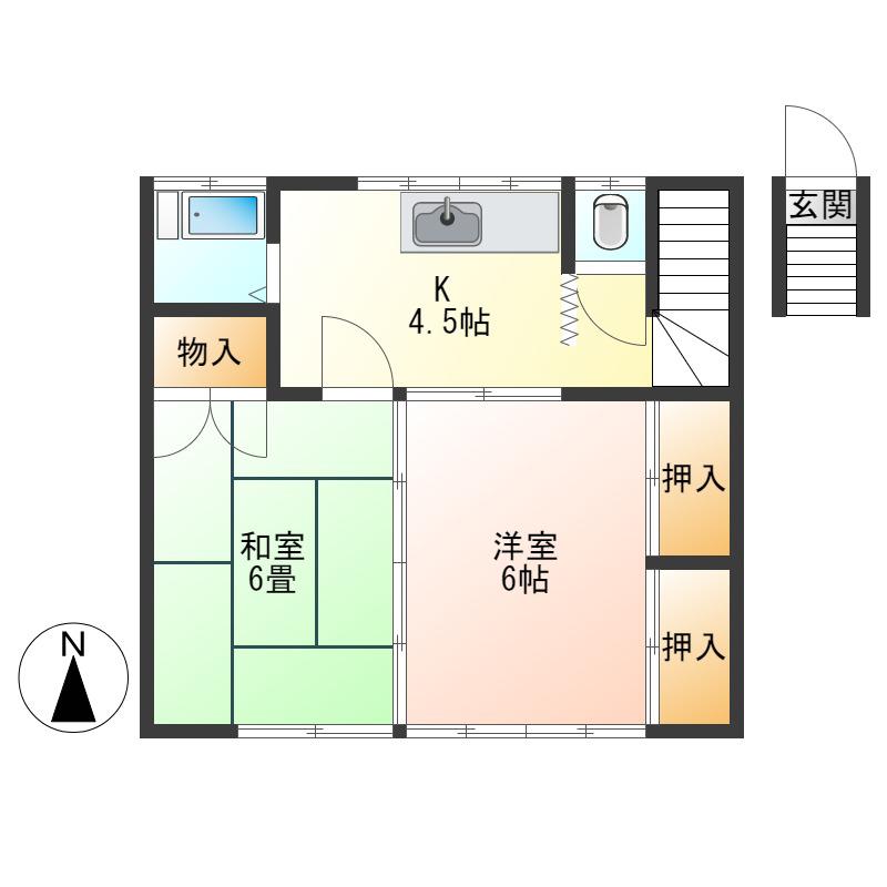 ハイム上町(2K/2階)の間取り写真