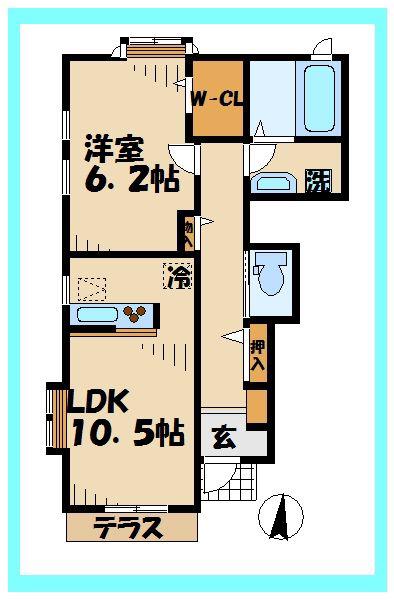 CALME A棟(1LDK/1階)の間取り写真