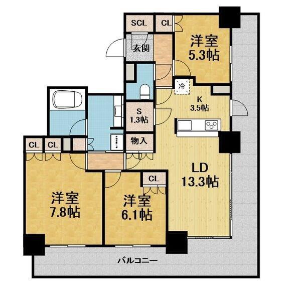 プラウドタワー神戸県庁前(3LDK/24階)の間取り写真