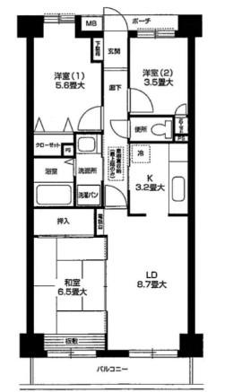オクトス市ヶ尾(3LDK/6階)の間取り写真