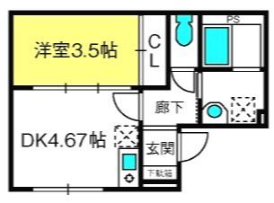 コモド南与野(1DK/1階)の間取り写真