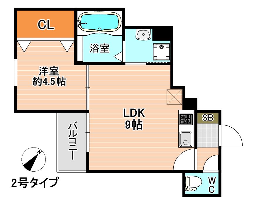 CRECIA北方(1LDK/3階)の間取り写真