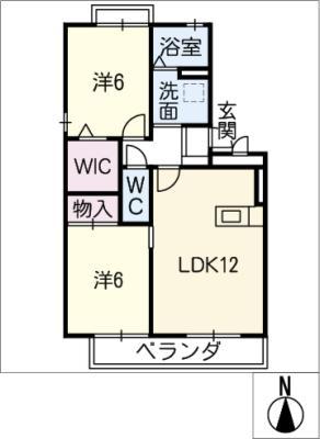 ゴールデンビレッジB棟(2LDK/2階)の間取り写真