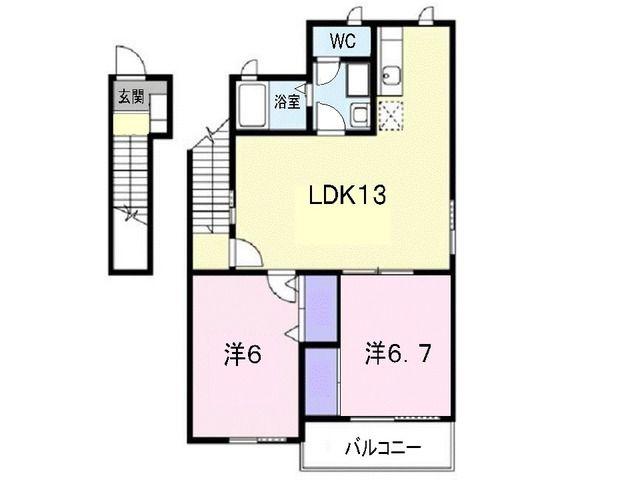 アウローラA(2LDK/2階)の間取り写真