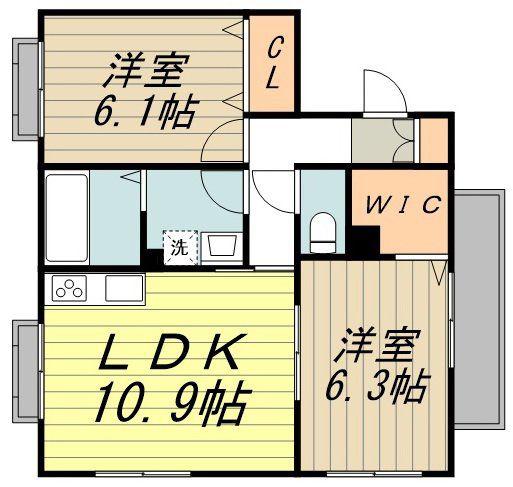 シャンゼリゼ国立(2LDK/2階)の間取り写真