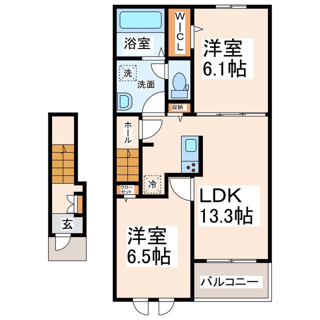 アンバーテラス III(2LDK/2階)の間取り写真