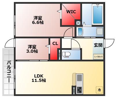 リヴィエール桜之町東(2LDK/2階)の間取り写真