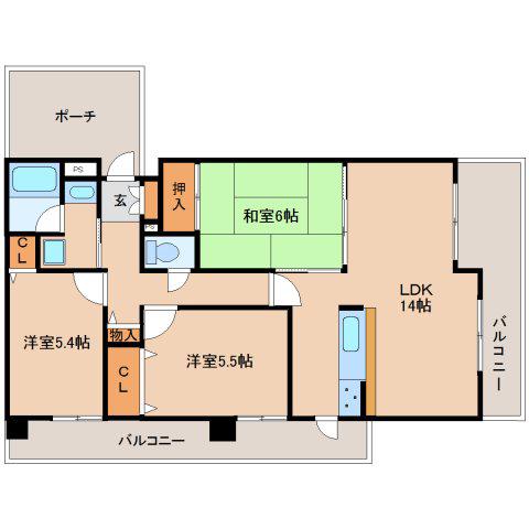 ライオンズマンション富雄401(3LDK/4階)の間取り写真