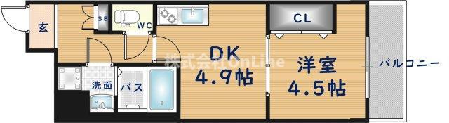 GARDENIA高井田(1DK/8階)の間取り写真