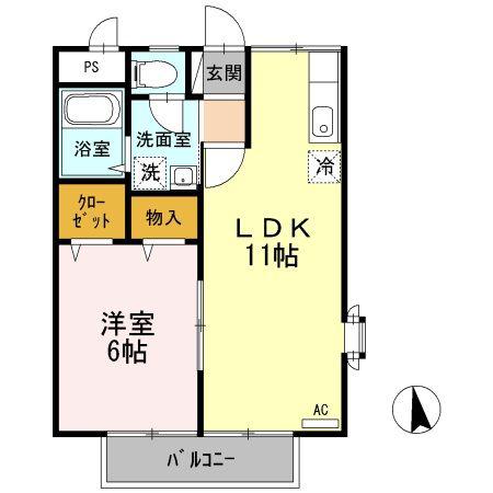 南本堀ベルハイム(1LDK/2階)の間取り写真