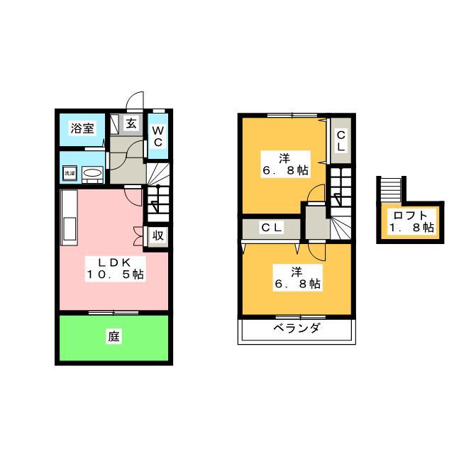 アン アレット KITAGAWA B棟(2LDK/1階)の間取り写真