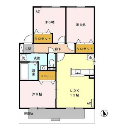 ベルドミール(3LDK/1階)の間取り写真