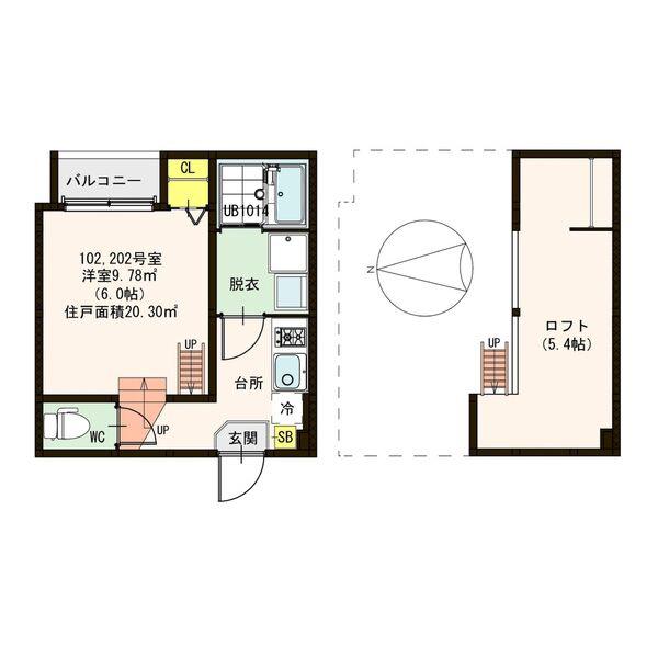 カレッジヒルズ瑞光(1SK/2階)の間取り写真