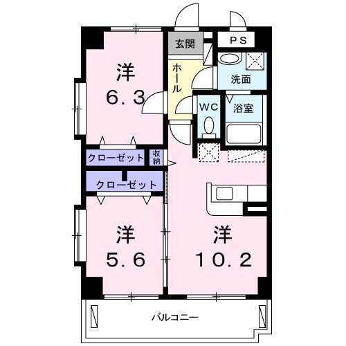フィオール・シャトー(2LDK/3階)の間取り写真