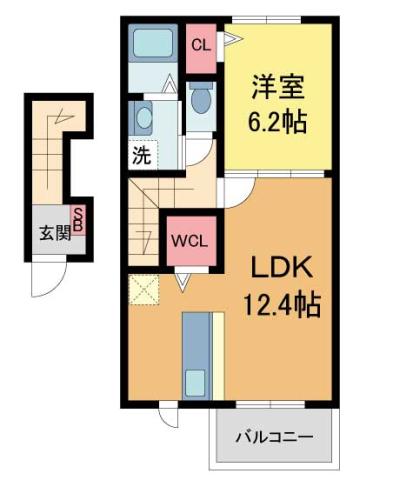 アルビコッコ(1LDK/2階)の間取り写真