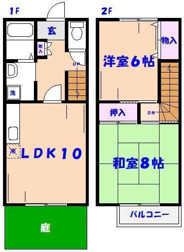 ドミール北国分(2LDK/1階)の間取り写真
