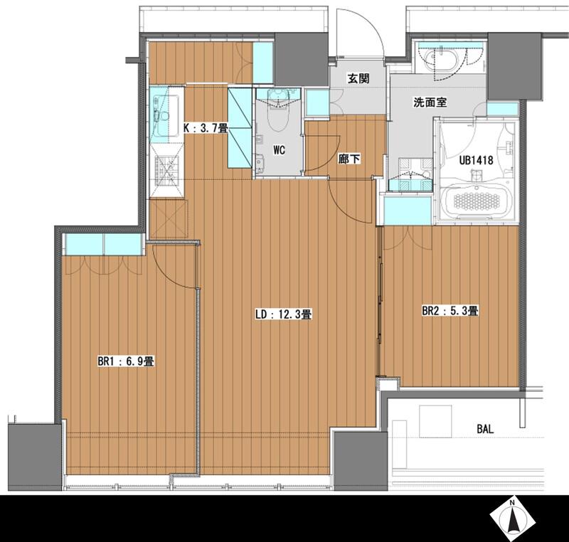 WHITE TOWER HAMAMATSUCHO ホワイトタワー浜松町(2LDK/12階)の間取り写真