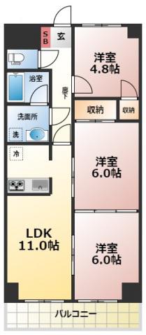日宝ポニクレール府中(3LDK/6階)の間取り写真