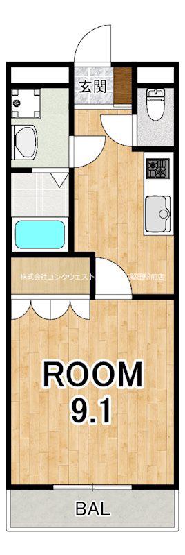 LA FLORAL参番館(1K/1階)の間取り写真