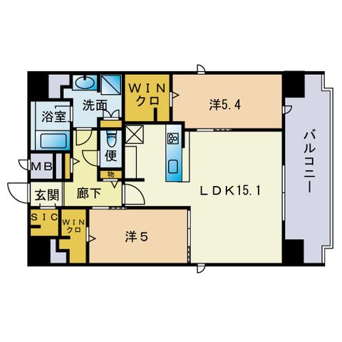 アトリオフラッツ大博町(2LDK/12階)の間取り写真