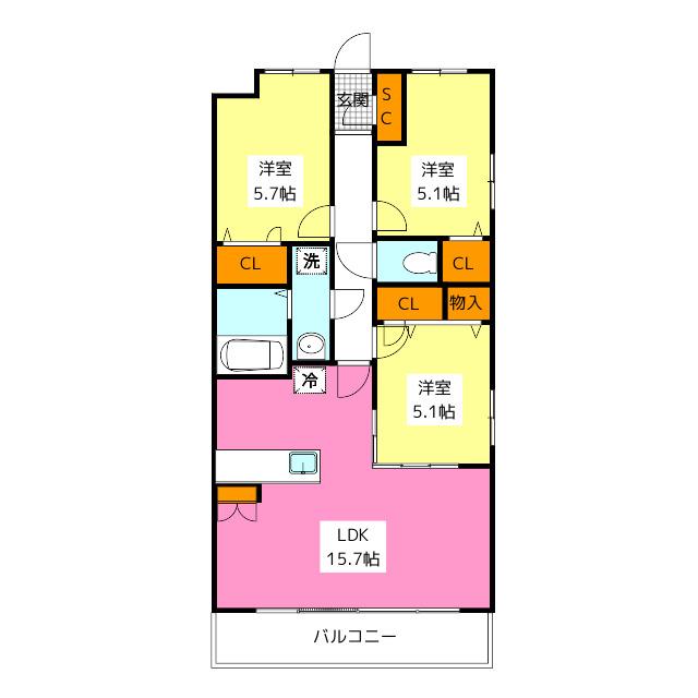 ハッピネス若葉台II(3LDK/2階)の間取り写真