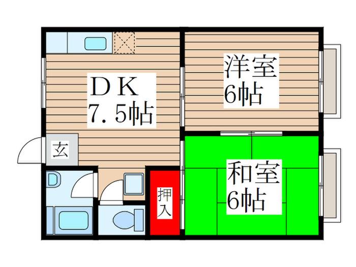 KHハイムI(2DK/2階)の間取り写真