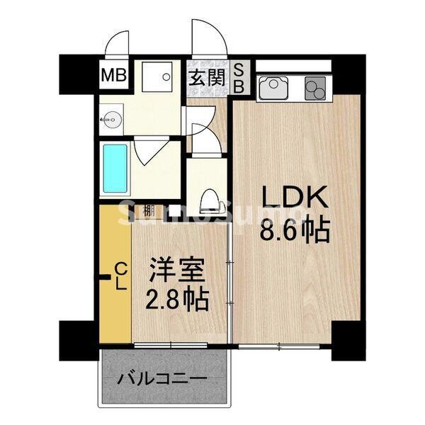 フロンティアタワー九条I(1LDK/2階)の間取り写真