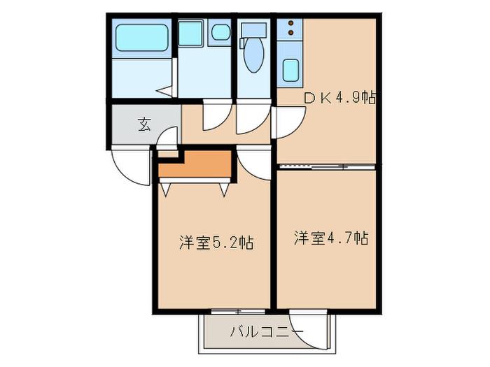 グランヒル箱崎(2DK/1階)の間取り写真