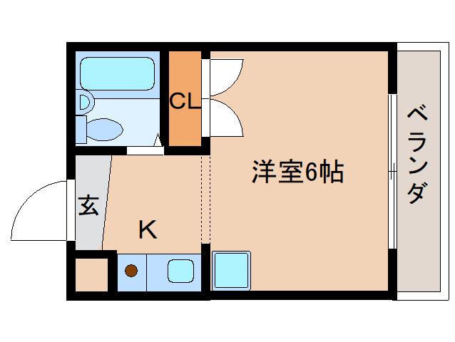 ジュネス神殿(1K/2階)の間取り写真