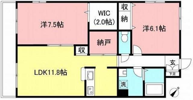 ルミエール登戸(2LDK/3階)の間取り写真