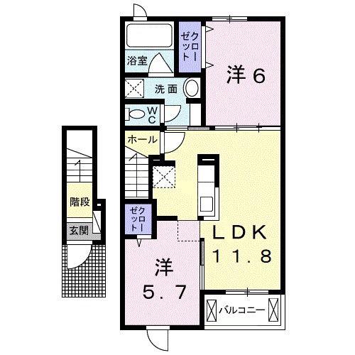 シャン・ノールXVII(2LDK/2階)の間取り写真