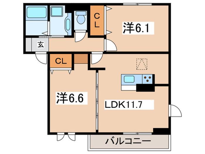 コンフォートイセゼキ(2LDK/2階)の間取り写真