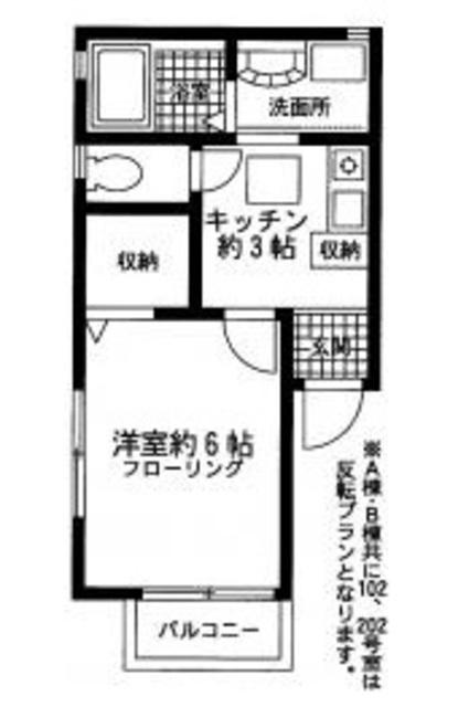 パークサイドダイスB(1K/2階)の間取り写真