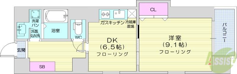 ヴィアーレ勾当台Ⅰ(1DK/5階)の間取り写真