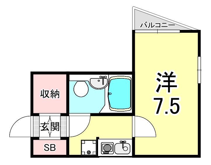 エレガンシア千鳥が丘(1K/2階)の間取り写真