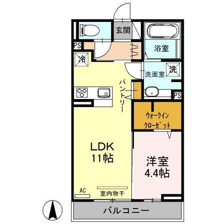 アクシア西本町(1LDK/2階)の間取り写真